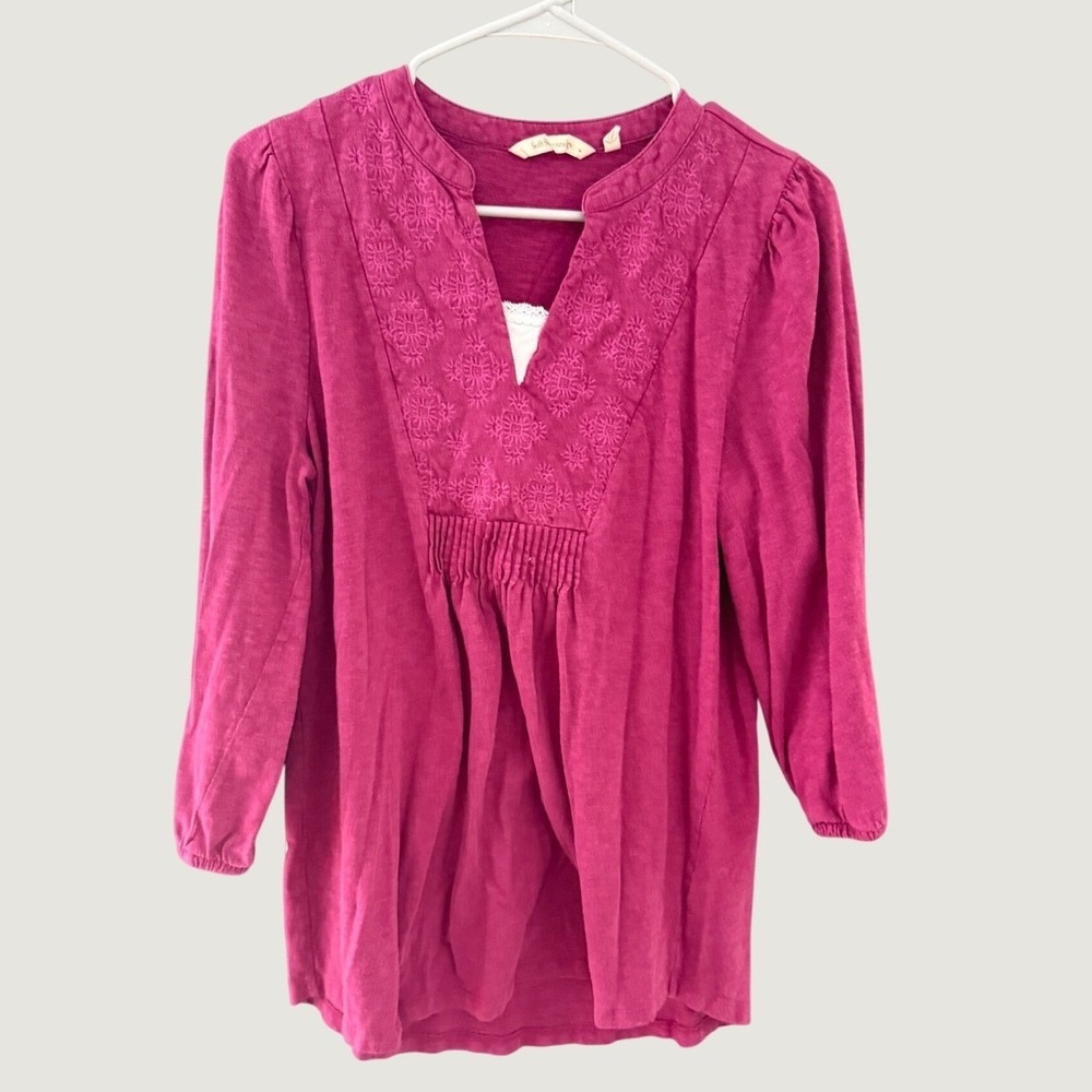 Soft Surroundings Magenta Pink Embroidered Peasant Tunic Top Medium Prarie